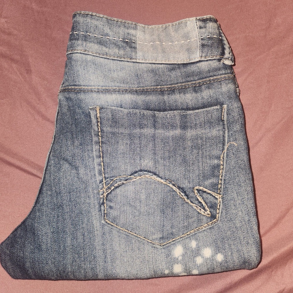 Mudd Distressed Bleached Jeans Womens 9 Medium Wash Low Rise Y2K Grunge Distress